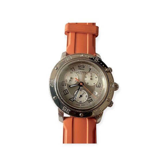 Hermès Clipper CP2.410 Diver Chronograph 36mm Orange Strap Watch Set - Picture 2 of 16